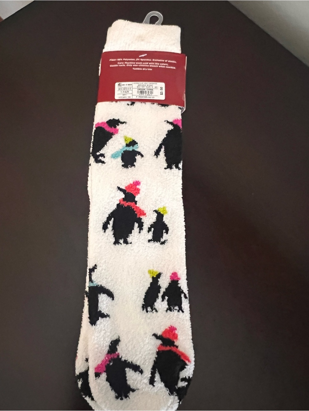 Target Kids White Penguin Plush Slipper Socks with Pink, Yellow & Blue Accents